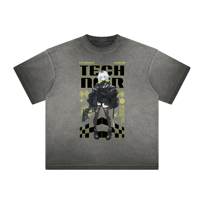 Faded Distressed Y2K Anime Graphic Tee