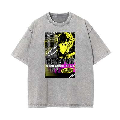 Washed Faded Y2K Anime Pattern Tee