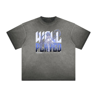 Distressed Y2K Anime Streetwear Pattern Tee