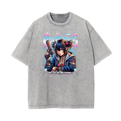 Washed Faded Anime Character Print Tee