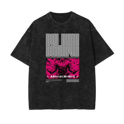 Stone Wash Manga Style Graphic Tee