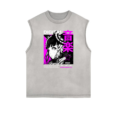 Sleeveless Manga Style Graphic Tee