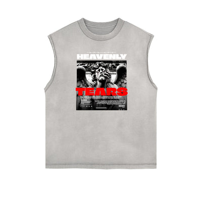 Sleeveless Angel Statue Graphic T Shirt