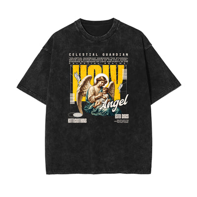 Washed Angel Statue Graphic T Shirt