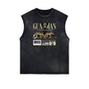 Sleeveless Frayed Edge Gangsta Pattern Tee