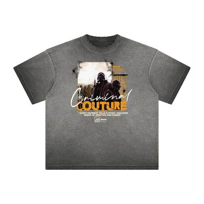 Distressed Faded Gangsta Pattern Tee