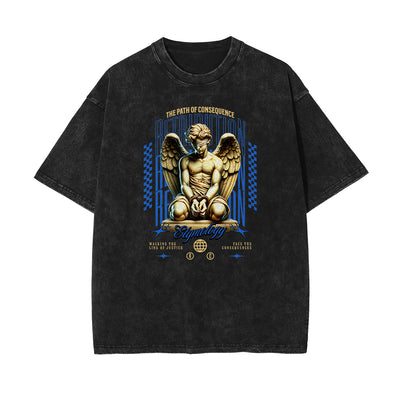 Celestial & Angel Statue Pattern Black Tee