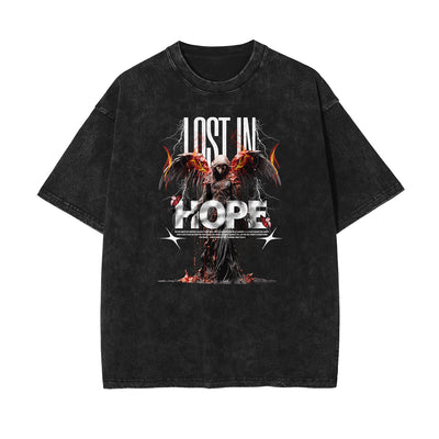 Celestial & Angel Statue Pattern Black Tee