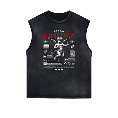 Stone Wash Cupid Angel Graphic Sleeveless Tee
