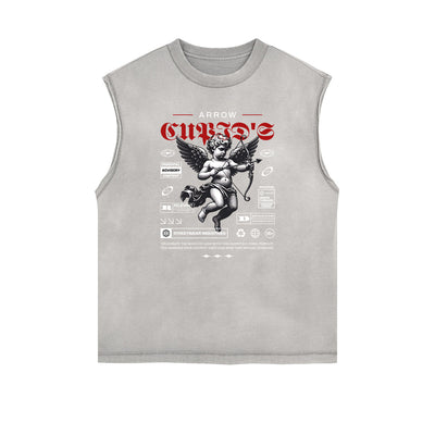 Gray Cute Cupid Cartoon Graphic Sleeveless Tee