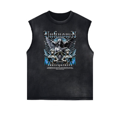 Stone Wash Cupid Sniper Streetwear Tank Top