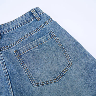 Vintage Washed Light Blue Carpenter Wide-Leg Jeans