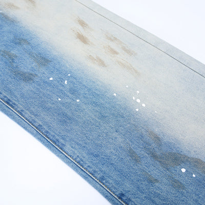 Paint Splatter Distressed Wide Leg Light Blue Jeans