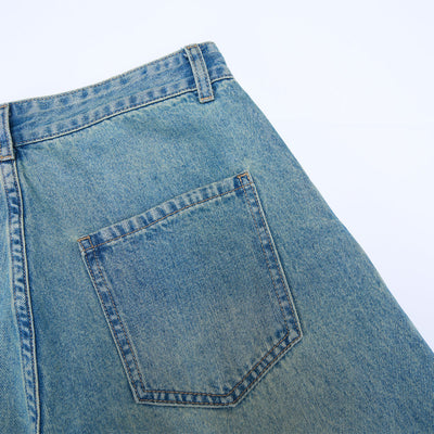 Vintage Washed Wide Leg Pleated Relaxed Jeans