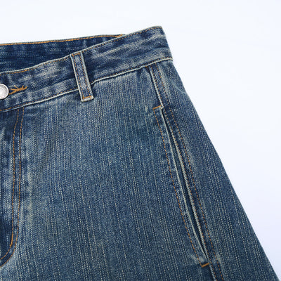 Vintage Contrast Fade Dark Wash Curved Wide Leg Jeans