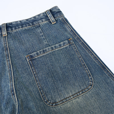 Vintage Contrast Fade Dark Wash Curved Wide Leg Jeans