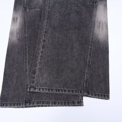 Charcoal Grey Wide-Leg Vintage Washed Jeans