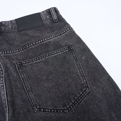 Charcoal Grey Wide-Leg Vintage Washed Jeans