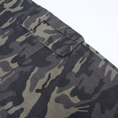 Camo Military Workwear Wide-Leg Cargo Utility Pants