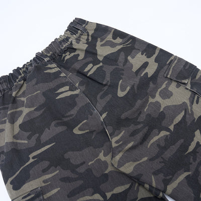 Camo Military Workwear Wide-Leg Cargo Utility Pants