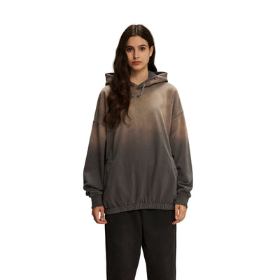 Women's Acid Wash Elastic Hem Hoodie-INNBLAC