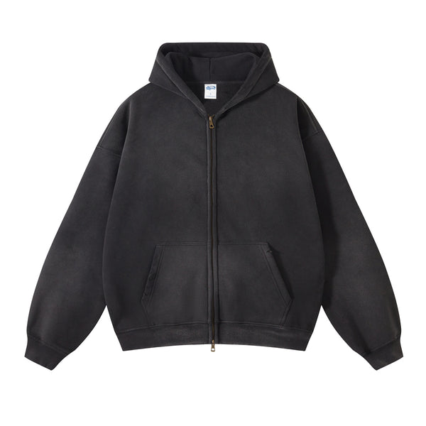 Distressed Double Slider Zip Hoodie