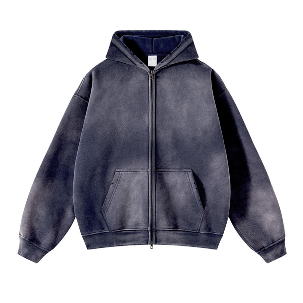 Distressed Double Slider Zip Hoodie