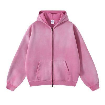 Distressed Double Slider Zip Hoodie