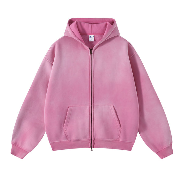 Distressed Double Slider Zip Hoodie