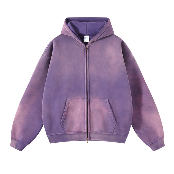 Distressed Double Slider Zip Hoodie