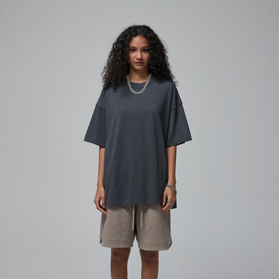 Women's Distressed Edge Reverse Stitch Oversized Tee 7oz-INNBLAC