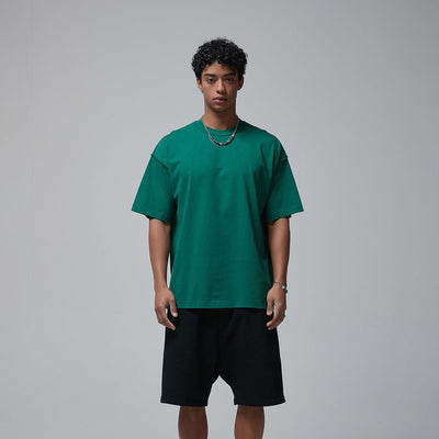 Distressed Edge Reverse Stitch Oversized Tee 7oz-INNBLAC