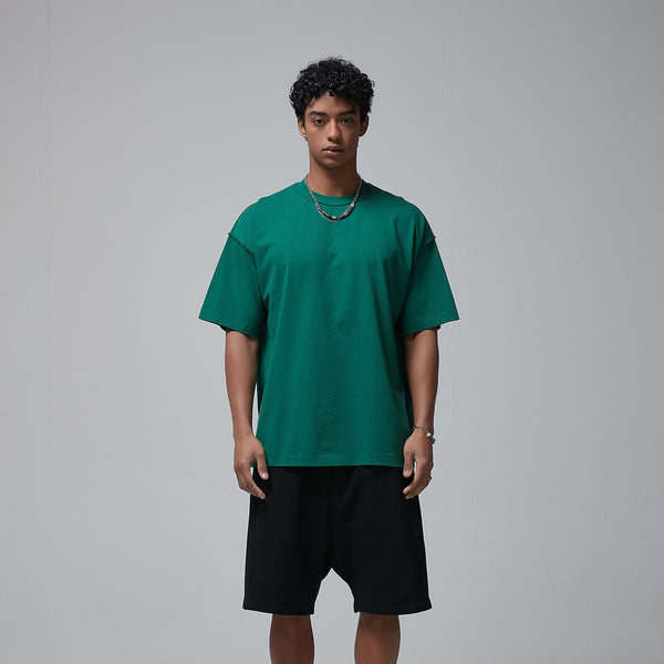 Distressed Edge Reverse Stitch Oversized Tee 7oz-INNBLAC