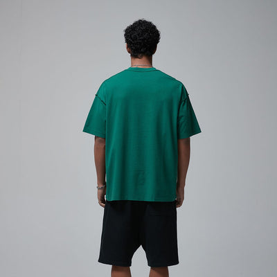 Distressed Edge Reverse Stitch Oversized Tee 7oz-INNBLAC
