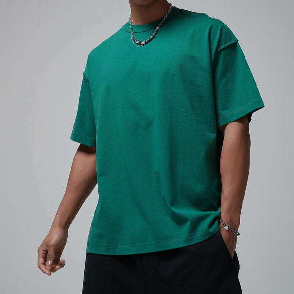 Distressed Edge Reverse Stitch Oversized Tee 7oz-INNBLAC