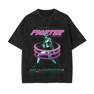 Fighter Girl Y2K Chrome Graphic Tee-INNBLAC