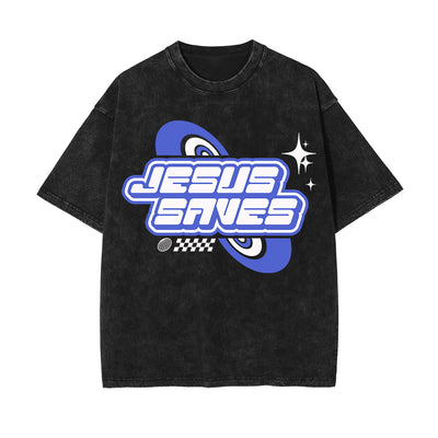 Jesus Saves Christian Y2K Graphic Tee-INNBLAC