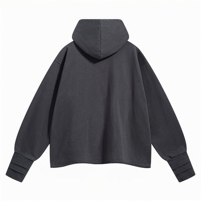 Women's Raw Edge Hem Thumb Holes Hoodie-INNBLAC