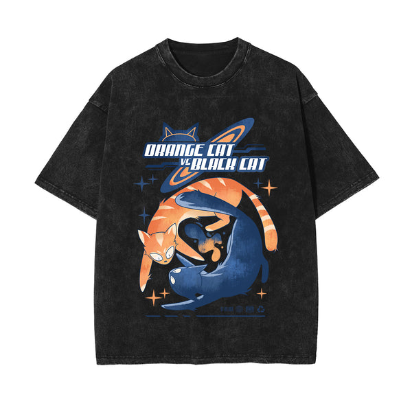 Orange Cat VS Black Cat Graphic Tee-INNBLAC