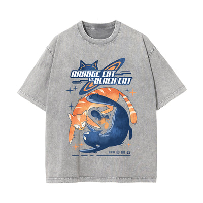 Orange Cat VS Black Cat Graphic Tee-INNBLAC