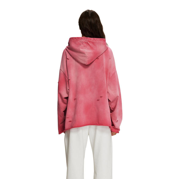 Women's Acid Washed Ripped Hoodie-INNBLAC