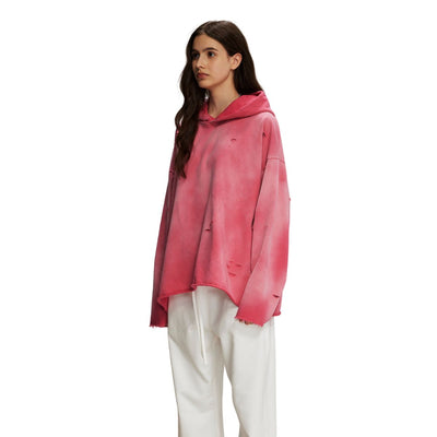 Women's Acid Washed Ripped Hoodie-INNBLAC