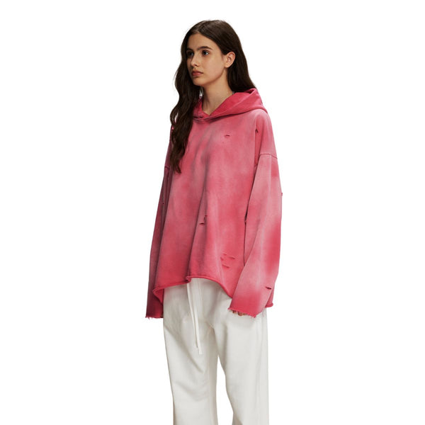 Women's Acid Washed Ripped Hoodie-INNBLAC