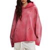 Women's Acid Washed Ripped Hoodie-INNBLAC