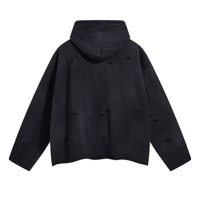 Acid Washed Ripped Hoodie-INNBLAC