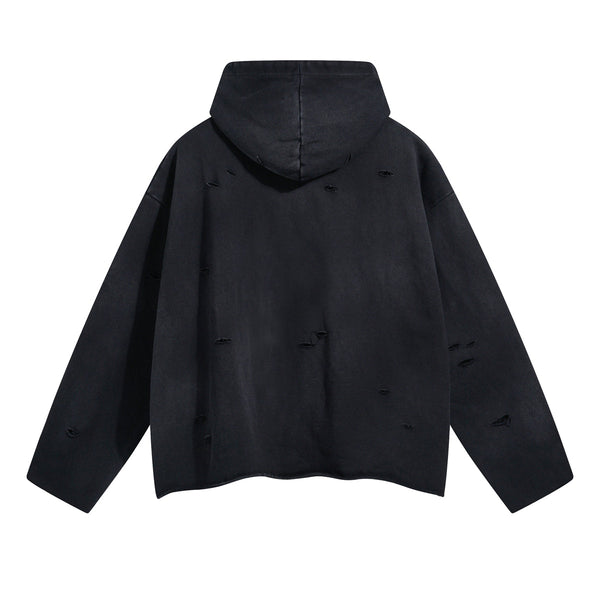 Women's Acid Washed Ripped Hoodie-INNBLAC