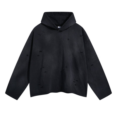 Women's Acid Washed Ripped Hoodie-INNBLAC