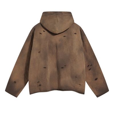Acid Washed Ripped Hoodie-INNBLAC