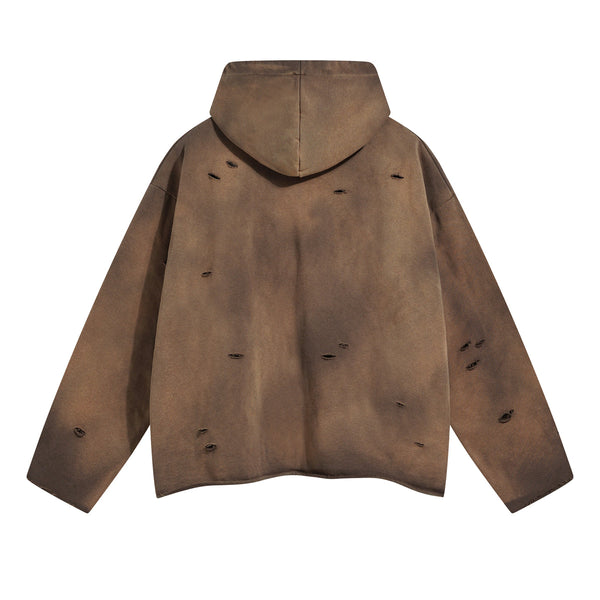 Women's Acid Washed Ripped Hoodie-INNBLAC