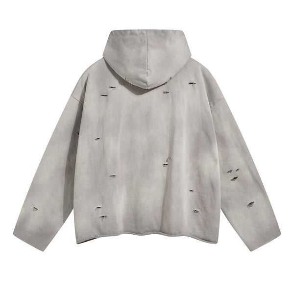 Women's Acid Washed Ripped Hoodie-INNBLAC